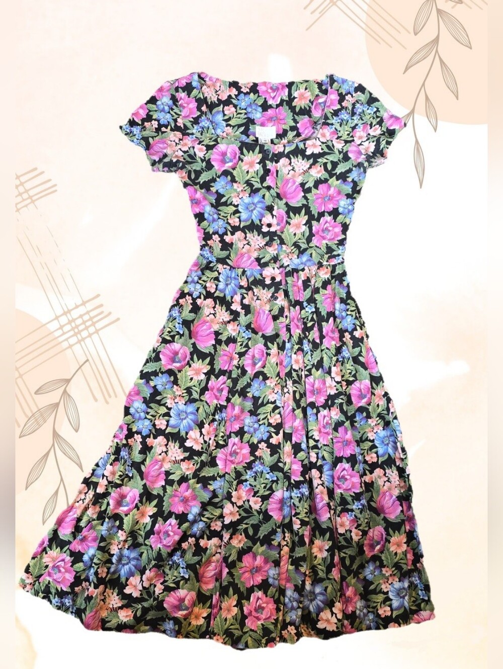 Vintage 90s Moda International Floral Maxi Dress | Pockets | Button Front | L - Picture 3 of 11